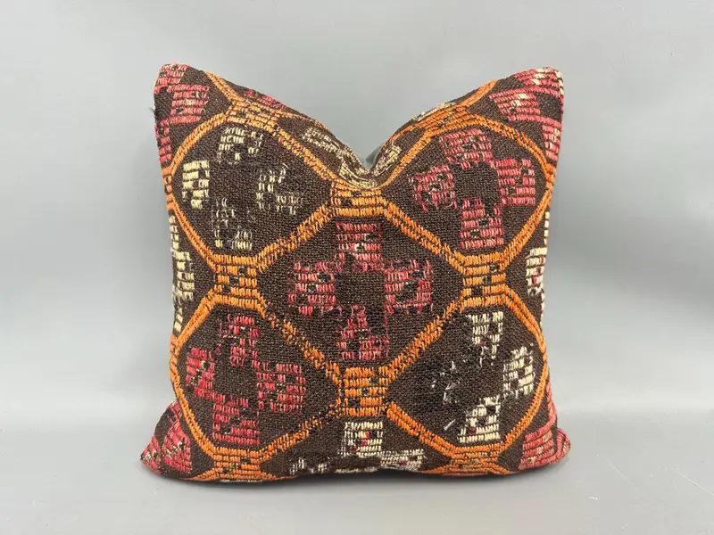 Pillow Cover, Cotton Pillow, Antique Pillows, Pillow for Couch, Crochet Pattern Cushion Cover, Gift Pillow, 20x20 Brown Pillow Case - 1