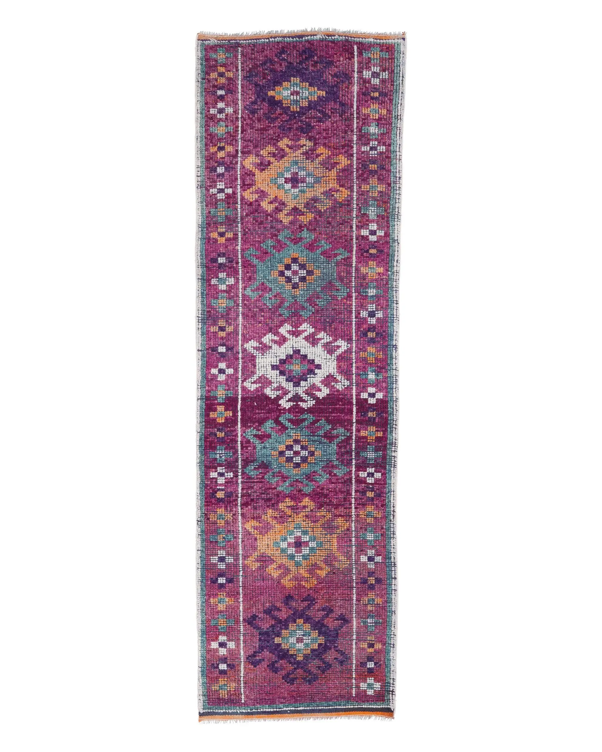 Vintage 2.9x10 ft Rug, Runner Turkish Rug, Red Blue Ikat Wool Rug - 1
