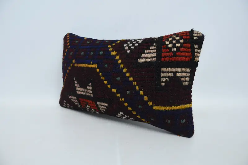 Pillow Case, Pillow for Couch, 12x20 Brown Pillow Sham, Ethnic Pillow, Turkish Kilim Pillow, Bolster Pillow Case, Ethnical Kilim Rug Pillow - 4