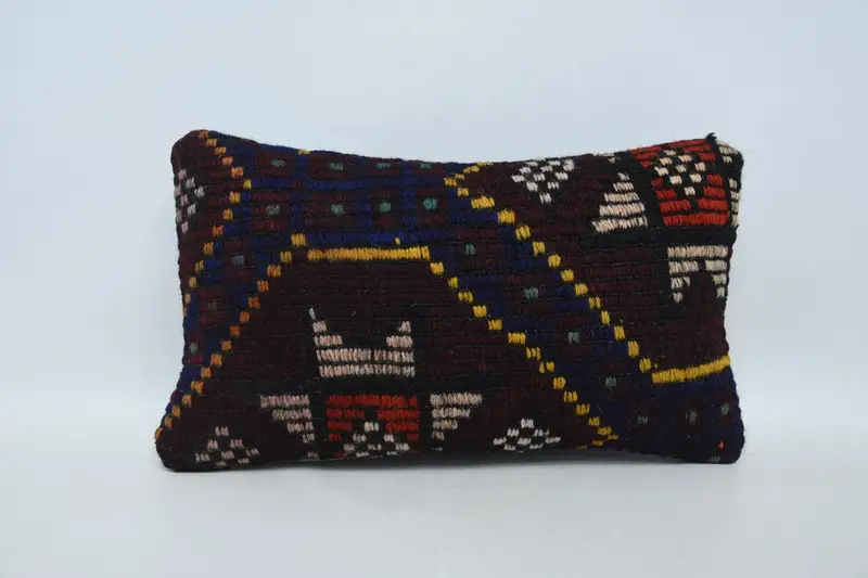 Pillow Case, Pillow for Couch, 12x20 Brown Pillow Sham, Ethnic Pillow, Turkish Kilim Pillow, Bolster Pillow Case, Ethnical Kilim Rug Pillow - 1