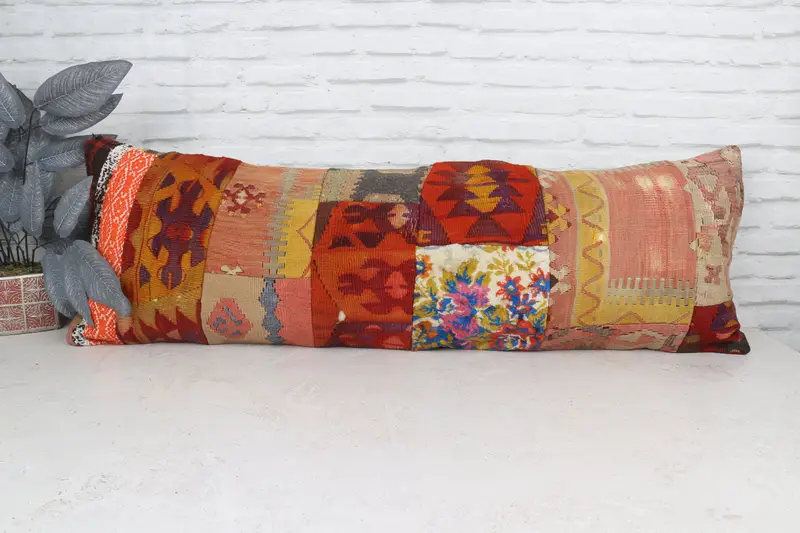 Pillow Case, 16x48 Red Pillow Cover, Turkish Pillow, Crochet Pattern Pillow Case, Antique Pillows, Toss Cushion, Cotton Pillow Cover, Kilim Pillow - 1