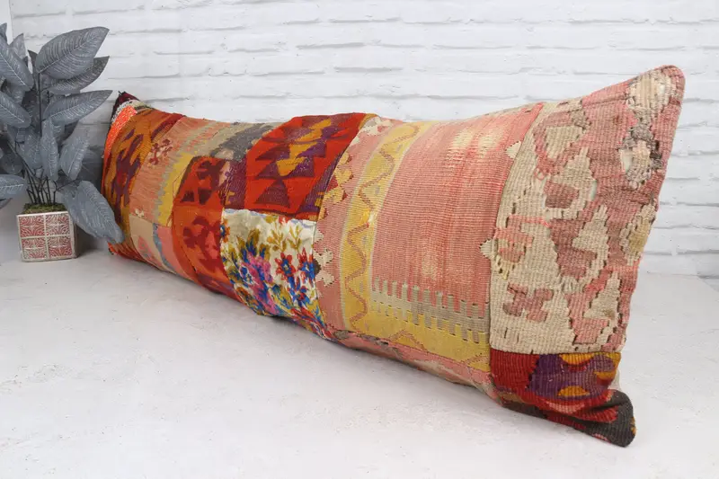 Pillow Case, 16x48 Red Pillow Cover, Turkish Pillow, Crochet Pattern Pillow Case, Antique Pillows, Toss Cushion, Cotton Pillow Cover, Kilim Pillow - 5