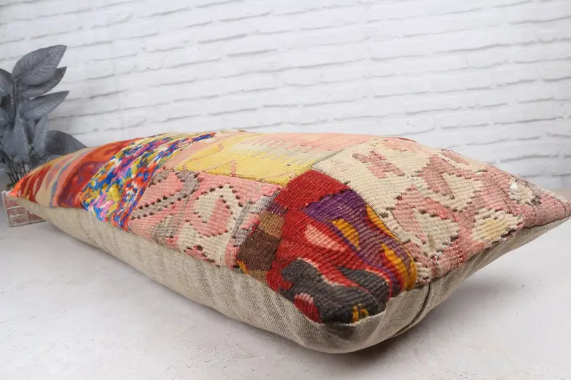 Pillow Case, 16x48 Red Pillow Cover, Turkish Pillow, Crochet Pattern Pillow Case, Antique Pillows, Toss Cushion, Cotton Pillow Cover, Kilim Pillow - 7