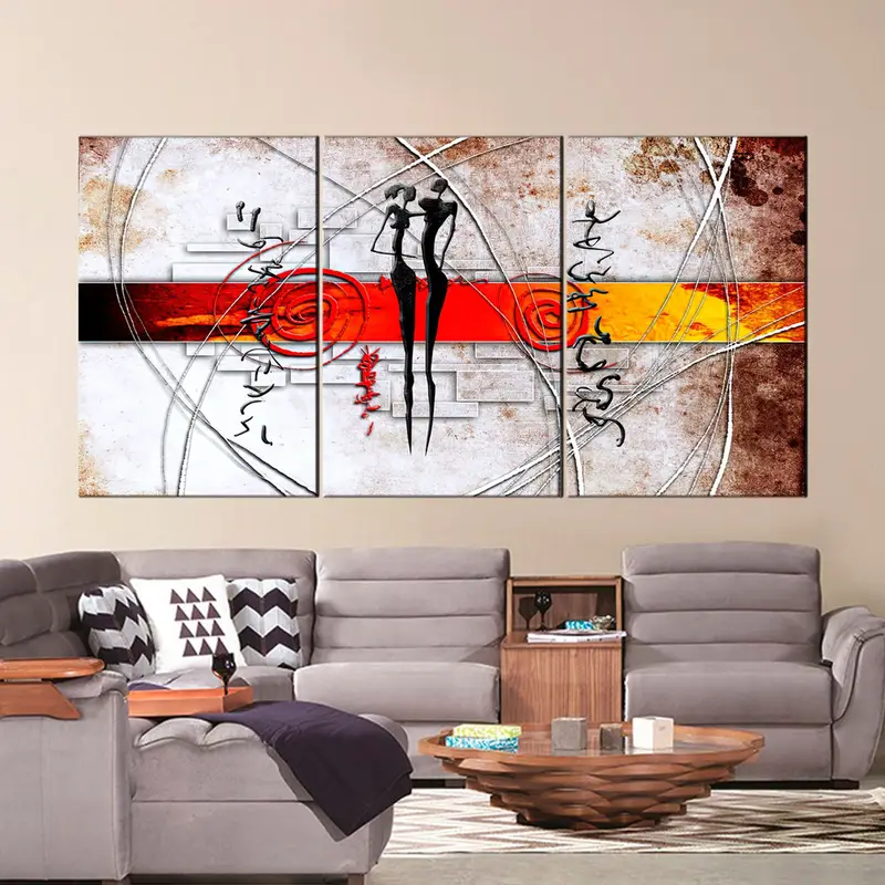 African Ethnic Retro, Vintage Wall Art, Canvas Print, Colorful African Art, African Wall Decor, African art, Triptych Large Art - 4
