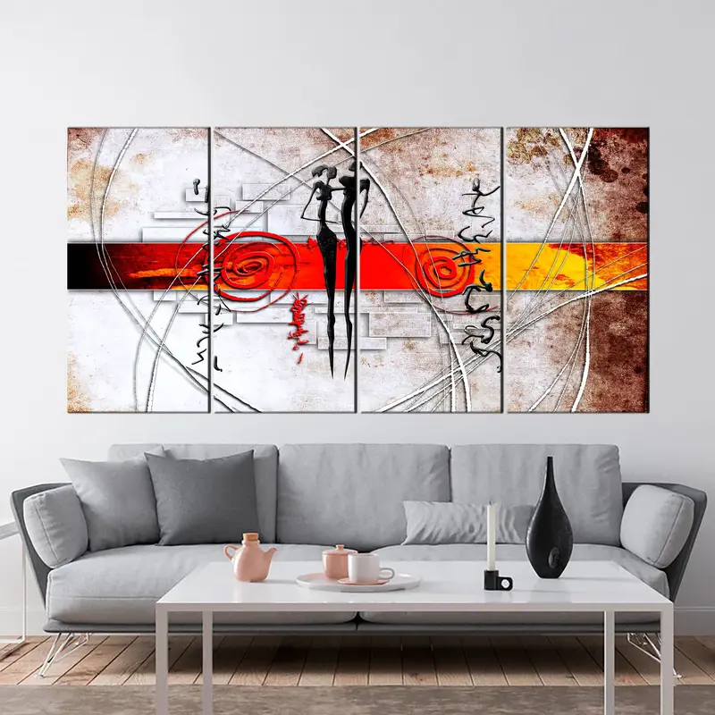 African Ethnic Retro, Vintage Wall Art, Canvas Print, Colorful African Art, African Wall Decor, African art, Triptych Large Art - 2