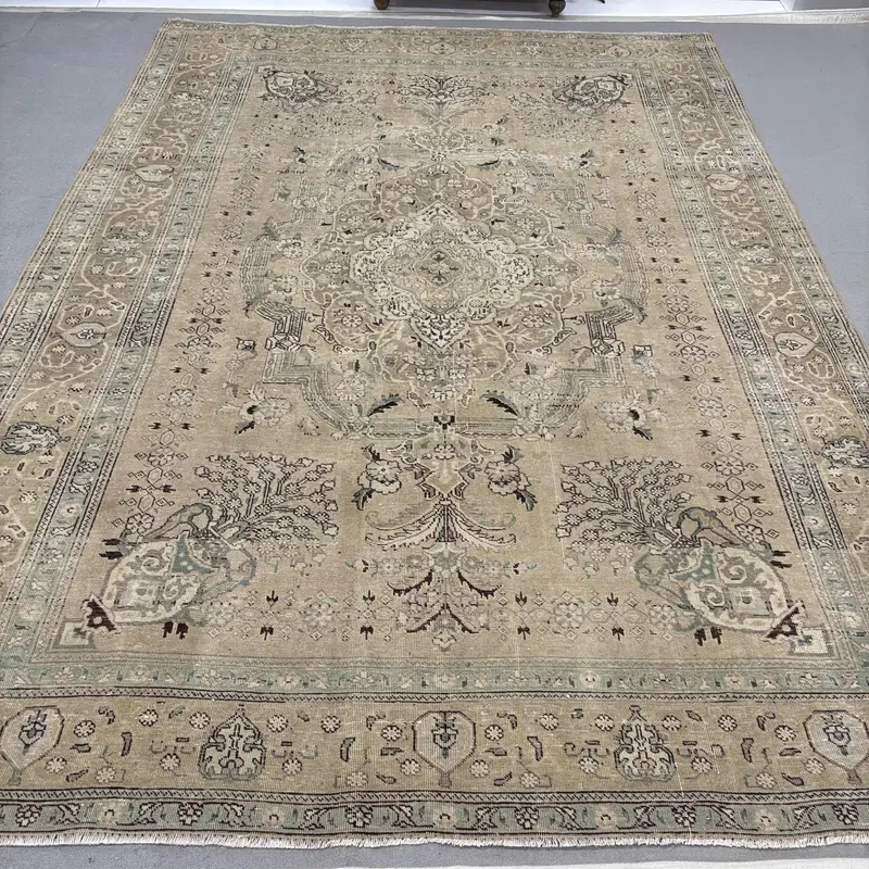 Vintage 9.3x12.6 ft Halı, Büyük Boy Türk Halısı, Kahverengi Fas Yün Halısı - 1