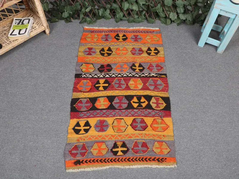 Vibrant Moroccan Rug, 2x3 ft Orange & Green