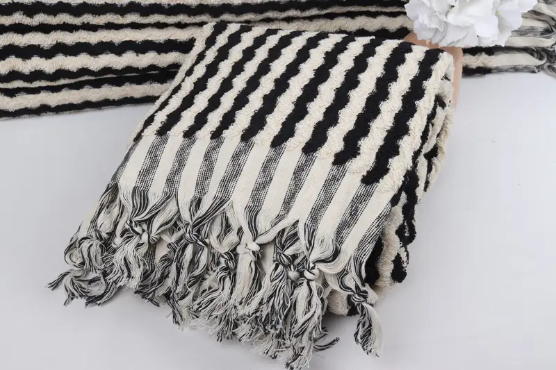Valentines Day Gift For Him, Turkish Bath Towel Set, 70x40 Cotton Pom Pom Zigzag Design Towel, Absorbent towel, Organic towel, Bridesmaid Gift Towel - 5