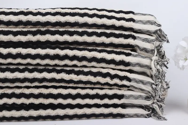 Valentines Day Gift For Him, Turkish Bath Towel Set, 70x40 Cotton Pom Pom Zigzag Design Towel, Absorbent towel, Organic towel, Bridesmaid Gift Towel - 3