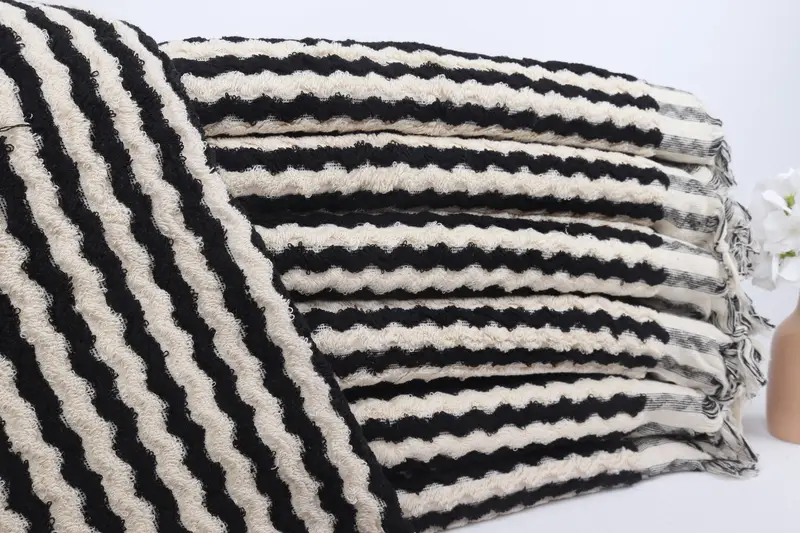 Valentines Day Gift For Him, Turkish Bath Towel Set, 70x40 Cotton Pom Pom Zigzag Design Towel, Absorbent towel, Organic towel, Bridesmaid Gift Towel - 1