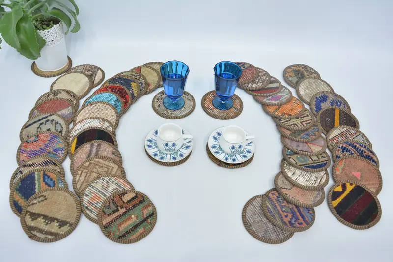 ボヘミアンラウンドコースター レインボー柄ドリンクコースター