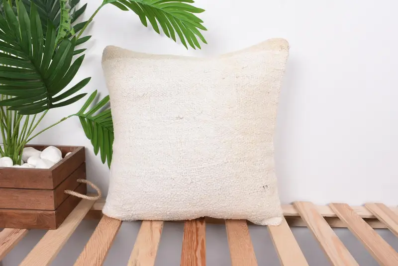 Custom Pillow Sham, 16x16 White Pillow, Boho Pillow Sham Cover, Antique Pillows, Farmhouse Cushion, Ethnical Kilim Rug Pillow, Pillow Cover - 1