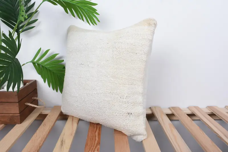Custom Pillow Sham, 16x16 White Pillow, Boho Pillow Sham Cover, Antique Pillows, Farmhouse Cushion, Ethnical Kilim Rug Pillow, Pillow Cover - 5
