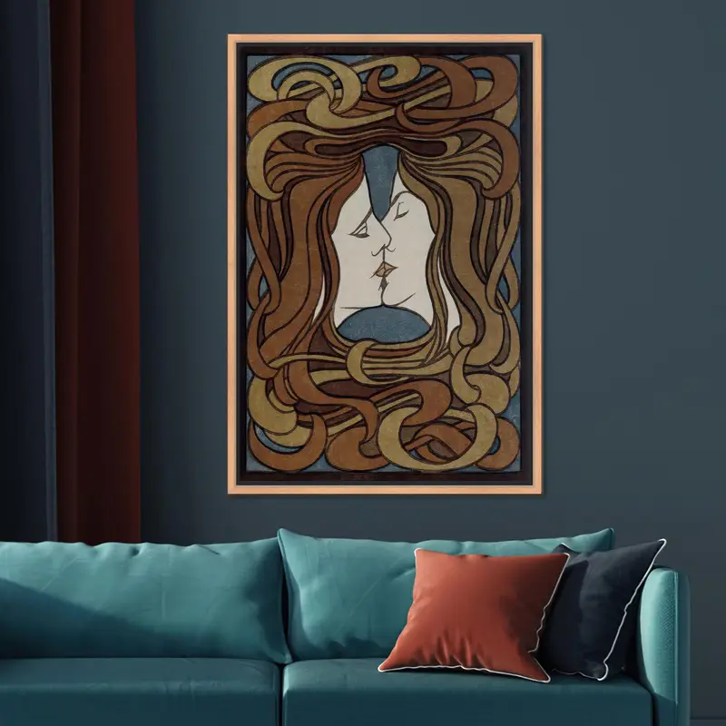 ロマンチックなカップルのキャンバス: 抽象的な超現実的な愛のアート プリント