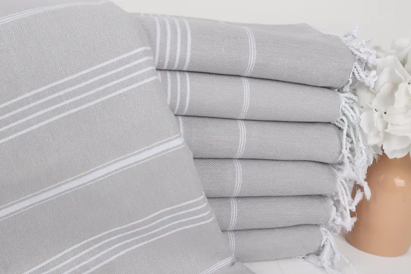 Kitchen Towel Striped Gray Beach Towel, Personalized Bridesmaid Gift, 40x71 Inches