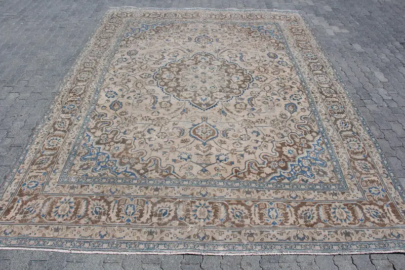 9.4x12.3 ft Rug, Oversize Turkish Rug, Blue Oushak Solid Rug - 1