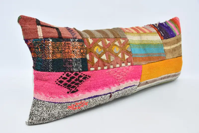 Handwoven Pillow Sham, 16x36 Orange Pillow Sham, Kilim Cushion Sham, Bolster Throw Cushion Cover, Throw Kilim Pillow, Pillow, Handmade Kilim Cushion - 3