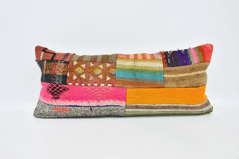 Handwoven Pillow Sham, 16x36 Orange Pillow Sham, Kilim Cushion Sham, Bolster Throw Cushion Cover, Throw Kilim Pillow, Pillow, Handmade Kilim Cushion - 1