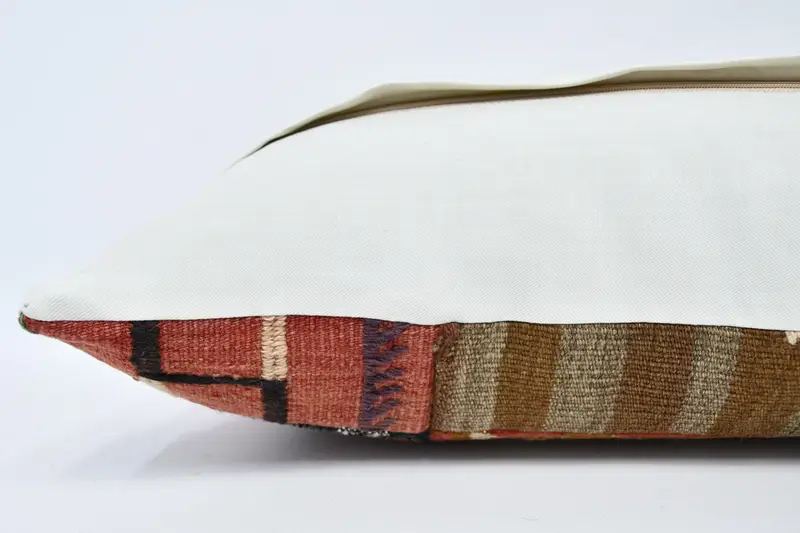 Handwoven Pillow Sham, 16x36 Orange Pillow Sham, Kilim Cushion Sham, Bolster Throw Cushion Cover, Throw Kilim Pillow, Pillow, Handmade Kilim Cushion - 6