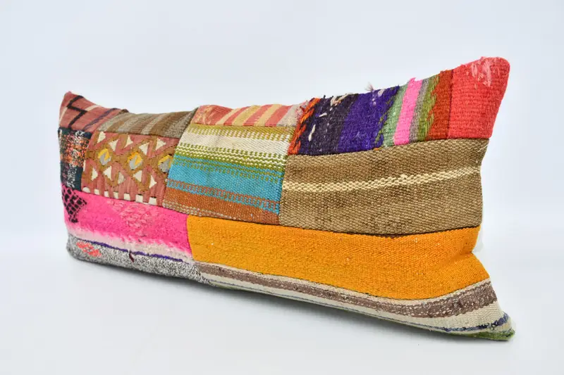 Handwoven Pillow Sham, 16x36 Orange Pillow Sham, Kilim Cushion Sham, Bolster Throw Cushion Cover, Throw Kilim Pillow, Pillow, Handmade Kilim Cushion - 4