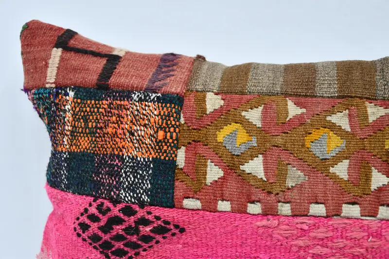 Handwoven Pillow Sham, 16x36 Orange Pillow Sham, Kilim Cushion Sham, Bolster Throw Cushion Cover, Throw Kilim Pillow, Pillow, Handmade Kilim Cushion - 2