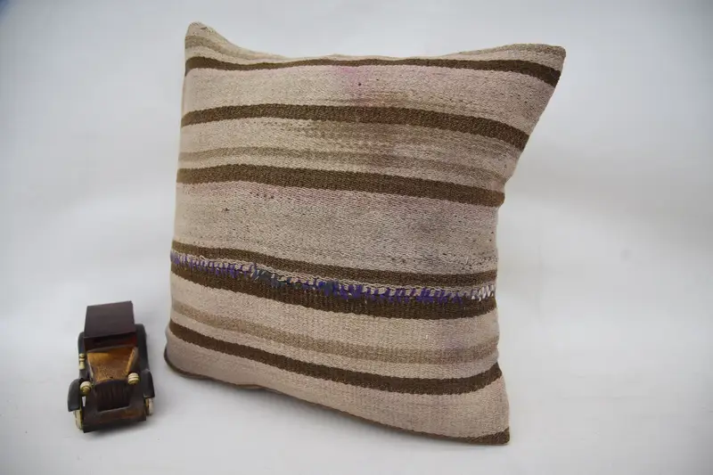 18x18 Brown Pillow, Vintage Kilim Throw Pillow, Handmade Kilim Cushion, Customized Pillow, Art Deco Cushion, Pillow, Pillow for Couch - 3