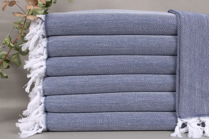 Turkish Tea Towel Navy Peshkir Herringbone Napkin, 18x34 Inches