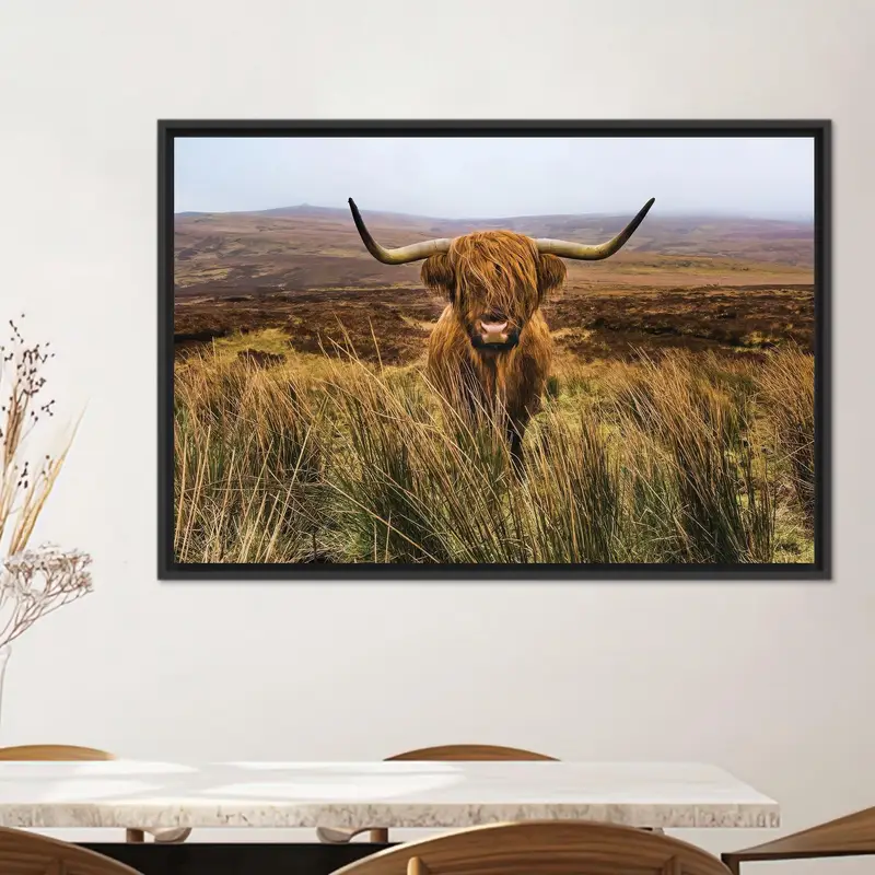 Elegant Highland Cow Canvas: Farmhouse Decor Art Print