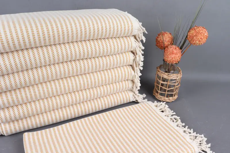 Personalized Turkish Towel Mustard Polka Dot Organic Cotton, 40x71 Inches