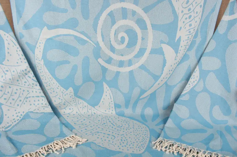 クジラデザインタオル ターコイズコットン、40x71インチ