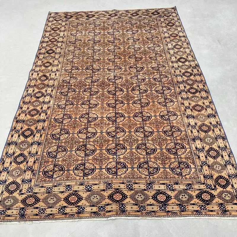 Vibrant Orange & Blue Rug, 4,8x7,3 ft Polka Dot Design