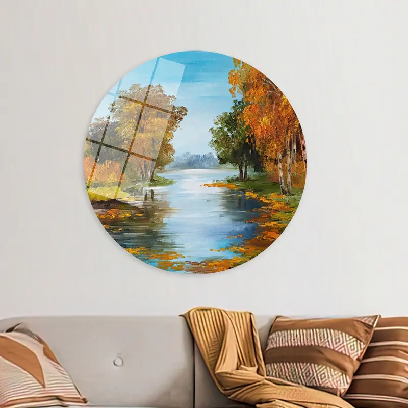 Herbstliche Landschaftsleinwand: Lebhafte Fluss- und Waldszene