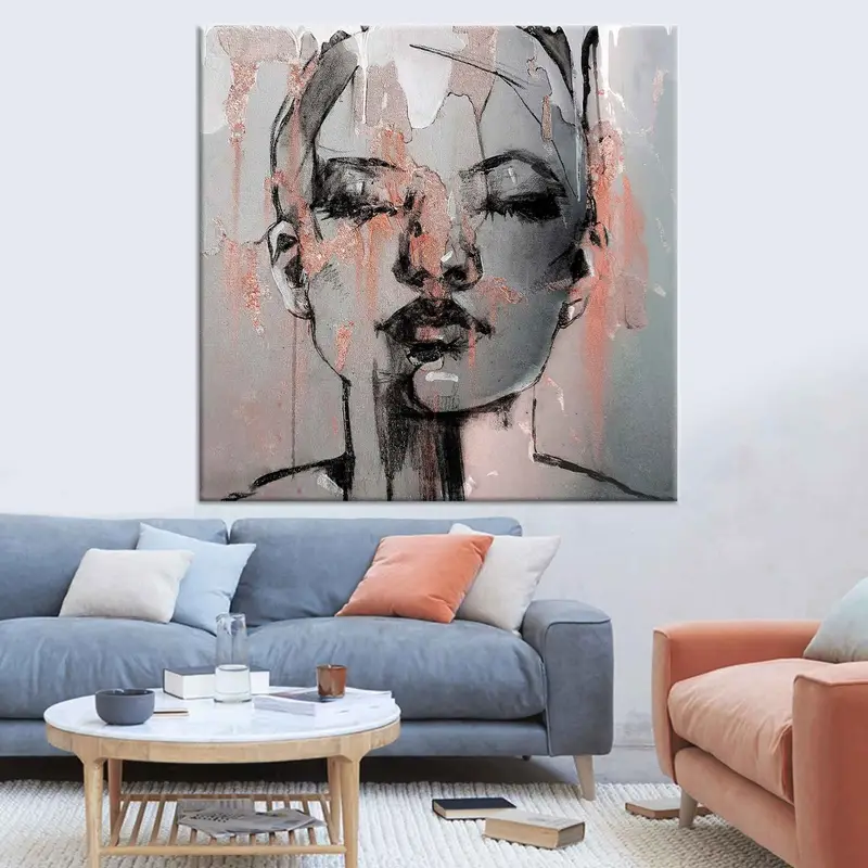 Arte de pared de retrato de mujer, póster de mujer, lienzo de mujer, arte de pared de mujer abstracta, estampado de mujer, pintura de mujer, terracota estampado de mujer, - 1