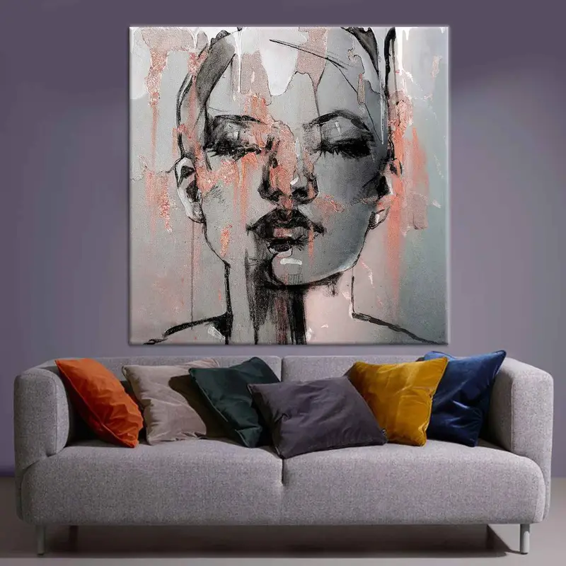 Arte de pared de retrato de mujer, póster de mujer, lienzo de mujer, arte de pared de mujer abstracta, estampado de mujer, pintura de mujer, terracota estampado de mujer, - 2