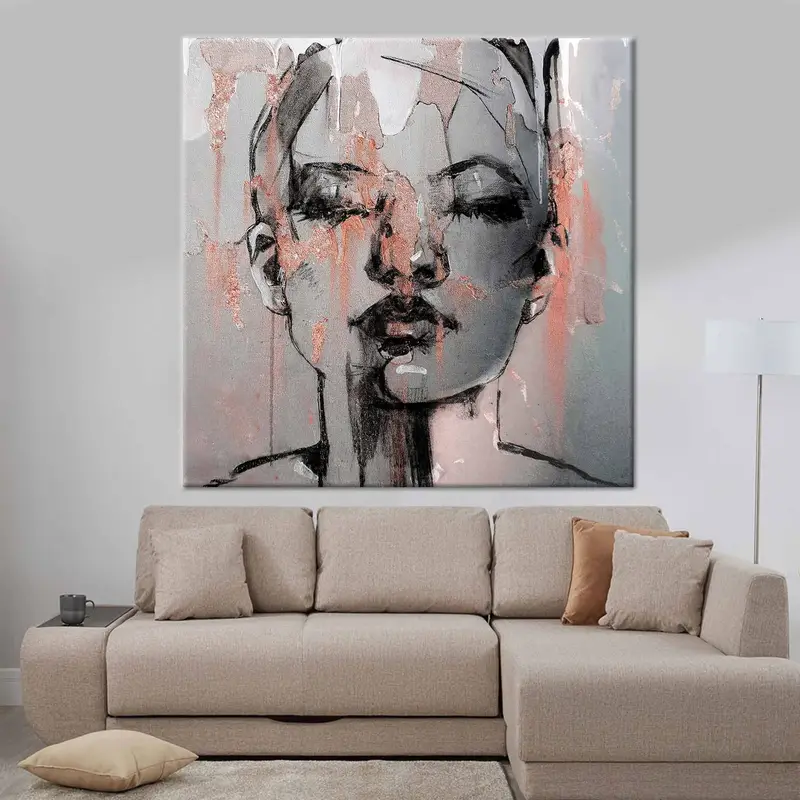 Arte de pared de retrato de mujer, póster de mujer, lienzo de mujer, arte de pared de mujer abstracta, estampado de mujer, pintura de mujer, terracota estampado de mujer, - 3