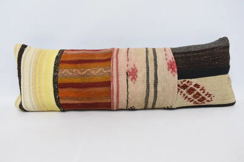 Turkish Rectangle Beige Pillowcase, Striped 12x36 inch Moroccan Pillow Sham - 1