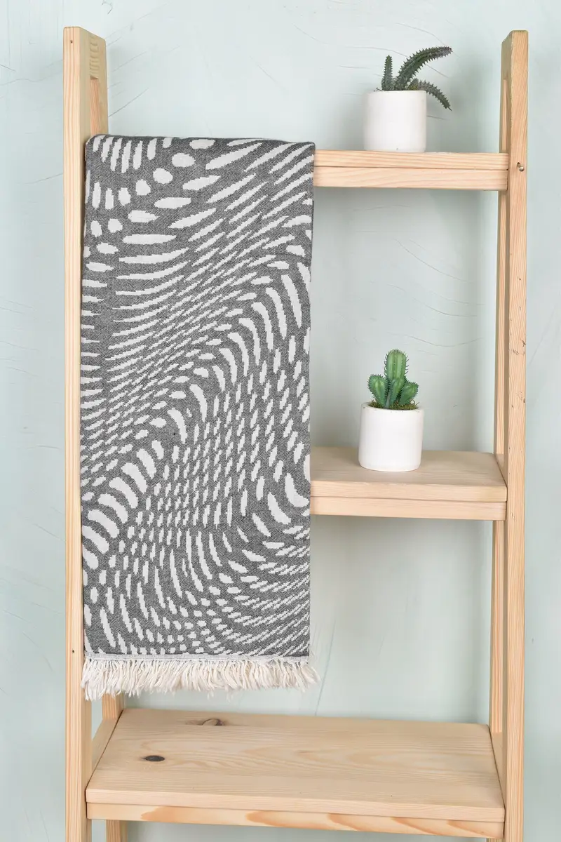 Patterned Towel Black Cotton 36x67 Inches, Rustic Wedding Gift, Bachelorette Party