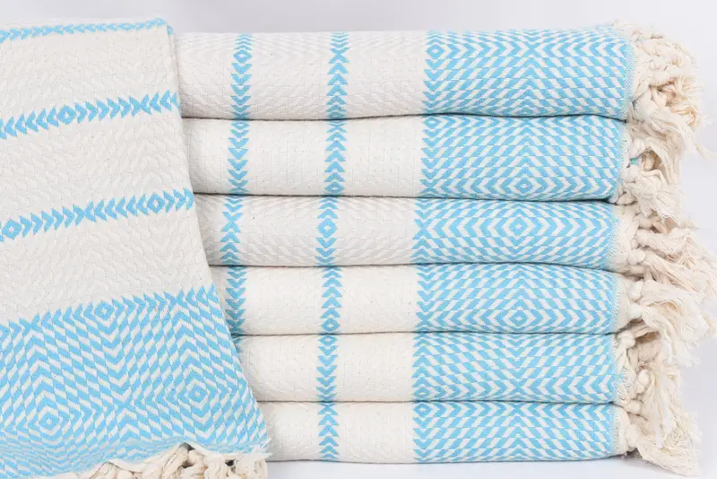 Summer Gift Beach Towel, Organic Cotton Turquoise Diamond, 79x40 Inches