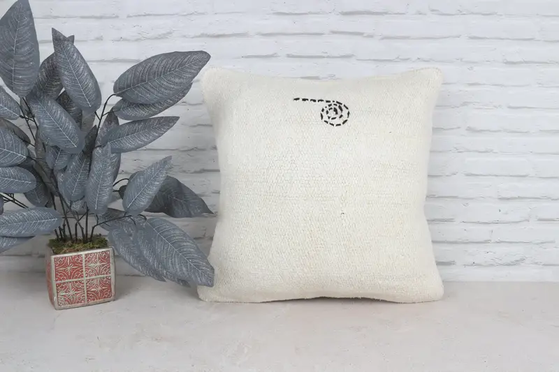 20x20 White Pillow Cover, Vintage Kilim Throw Pillow, Cushion Cover, Interior Designer Pillow, Boho Pillow Sham Cover - 1