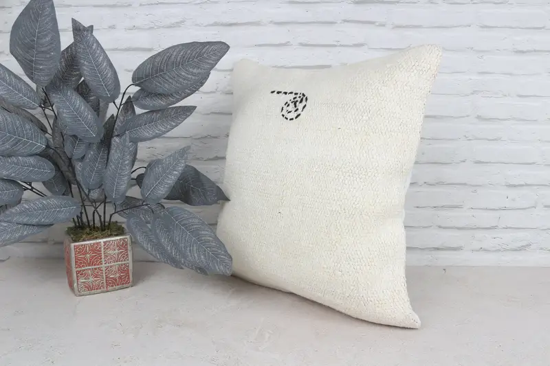 20x20 White Pillow Cover, Vintage Kilim Throw Pillow, Cushion Cover, Interior Designer Pillow, Boho Pillow Sham Cover - 5
