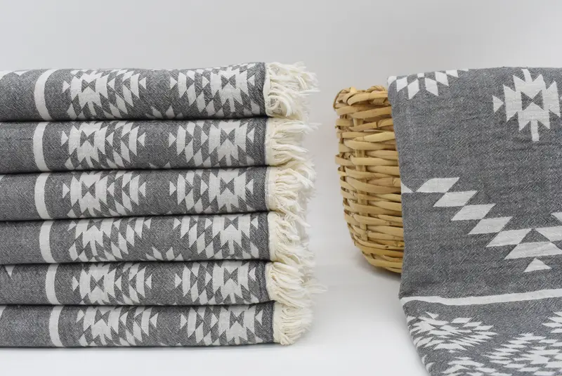 Monogrammed Turkish Towel Dark Gray Kilim, 70x36 Inches