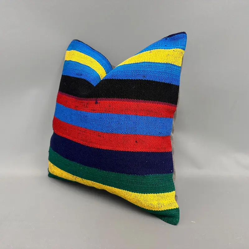 Decorative Throw Cushion Cover, Boho Pillow, Custom Cushion Case, Cushion Cover, Handmade Kilim Cushion, Vintage Pillow, 18x18 Blue Cushion Case - 3
