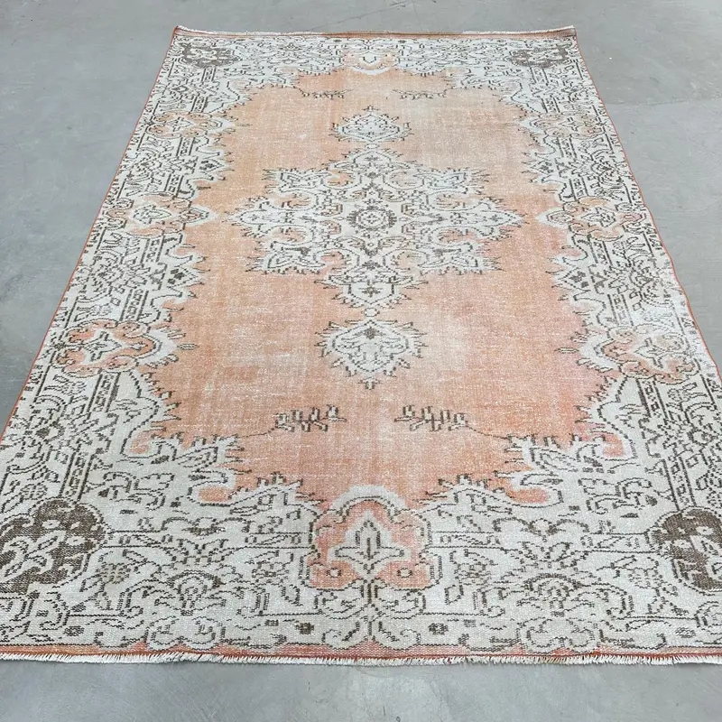Vintage 6,1x9,4 ft großer Teppich, türkischer Teppich, Oushak Orange Ikat Teppich - 1