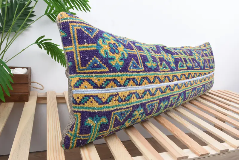 Crochet Pattern Pillow Cover, Pillow, Vintage Kilim Throw Pillow, 16x48 Blue Pillow Cover, Pillow for Sofa, Boho Pillow Sham Cover - 4