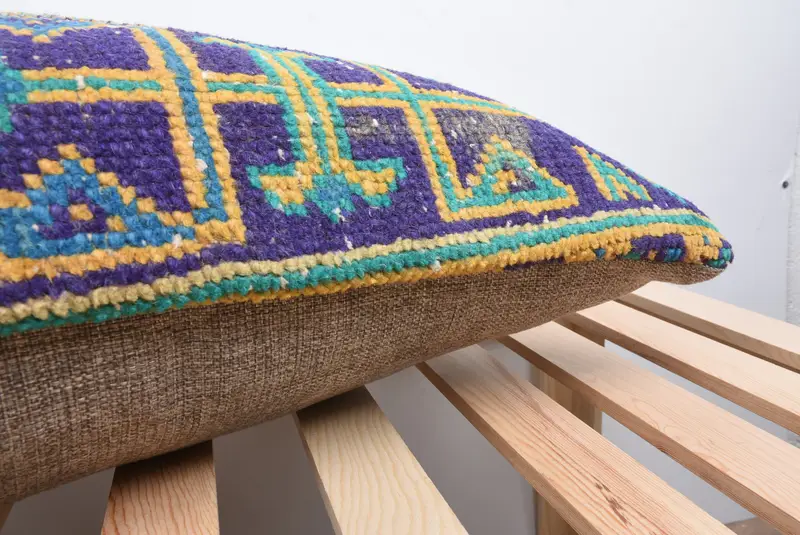 Crochet Pattern Pillow Cover, Pillow, Vintage Kilim Throw Pillow, 16x48 Blue Pillow Cover, Pillow for Sofa, Boho Pillow Sham Cover - 7