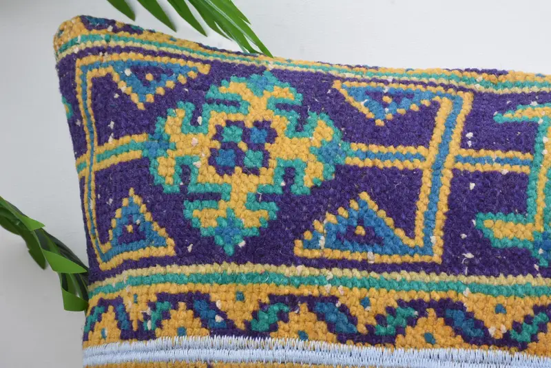 Crochet Pattern Pillow Cover, Pillow, Vintage Kilim Throw Pillow, 16x48 Blue Pillow Cover, Pillow for Sofa, Boho Pillow Sham Cover - 2