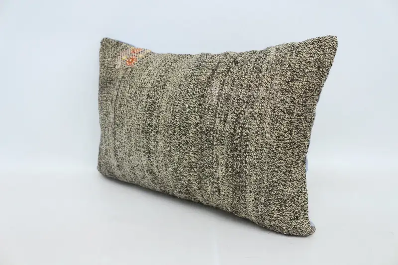 Vintage Kilim Pillow, Cushion, Pattern Throw Cushion Cover, Handmade Kilim Cushion, 16x24 Gray Cushion Case, Boho Pillow Sham Cover - 4