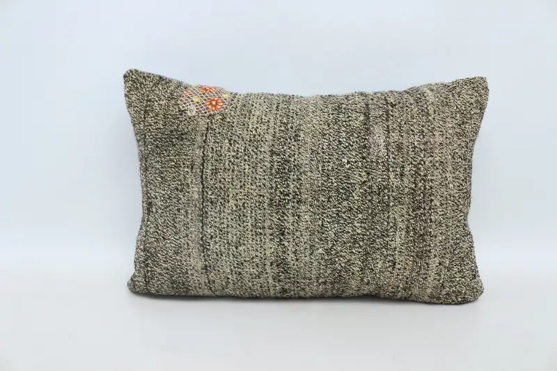 Vintage Kilim Pillow, Cushion, Pattern Throw Cushion Cover, Handmade Kilim Cushion, 16x24 Gray Cushion Case, Boho Pillow Sham Cover - 1