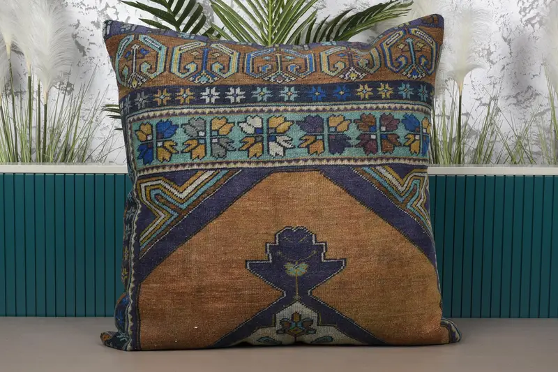 Blaues Southwestern besticktes Wurfkissen, 32x32 Vintage Kissen