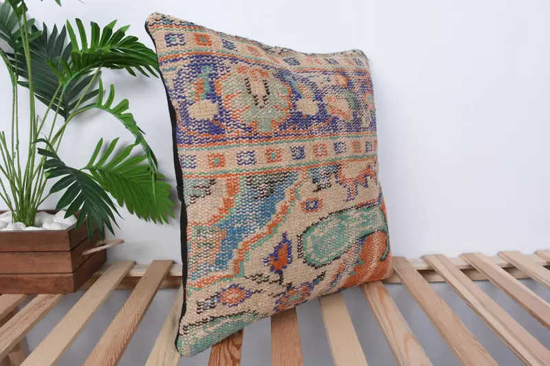 Boho Throw Pillow, Cozy Throw Pillow Cover, Kilim Pillow, 20x20 Beige Cushion Cover, Kilim Cushion Sham, Home Decor Pillow, Pillow - 4